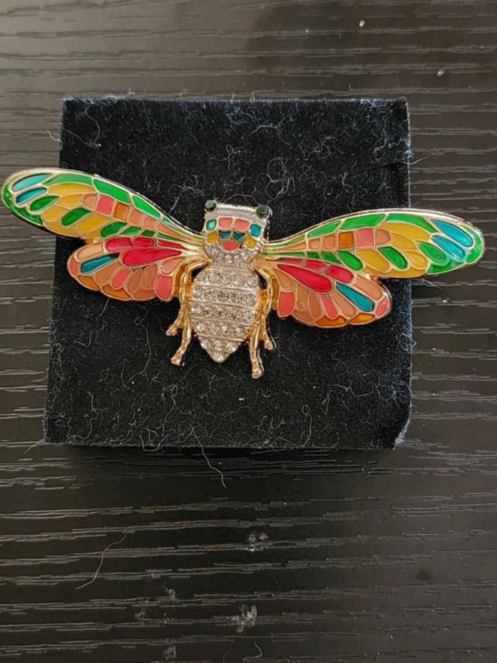 Enamel Rhinestone Bee Brooch in Multi & Gold